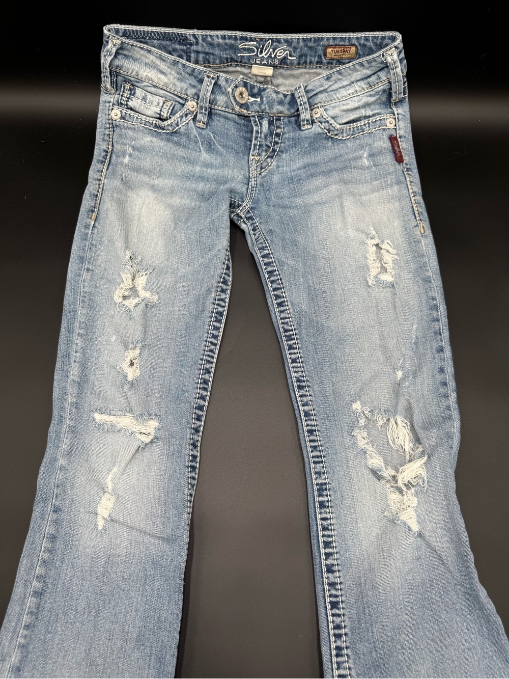 Silver Jeans Light Blue Distressed Wide Leg Jeans
